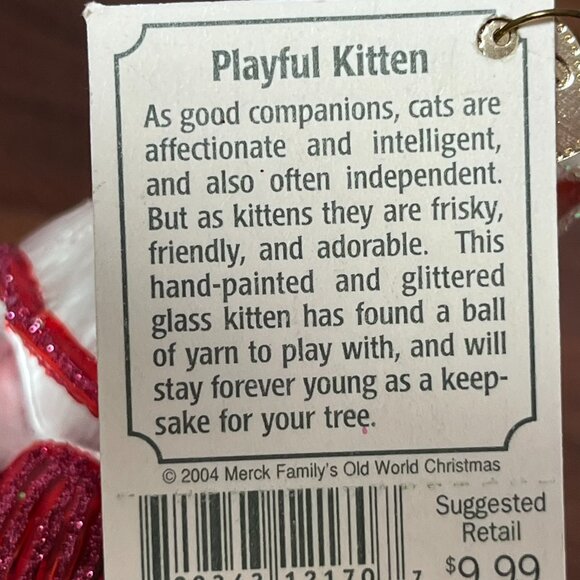 Merck Family's Old World Christmas Playful Kitten Cat & Yarn Glass Ornament 2004 - Picture 10 of 10